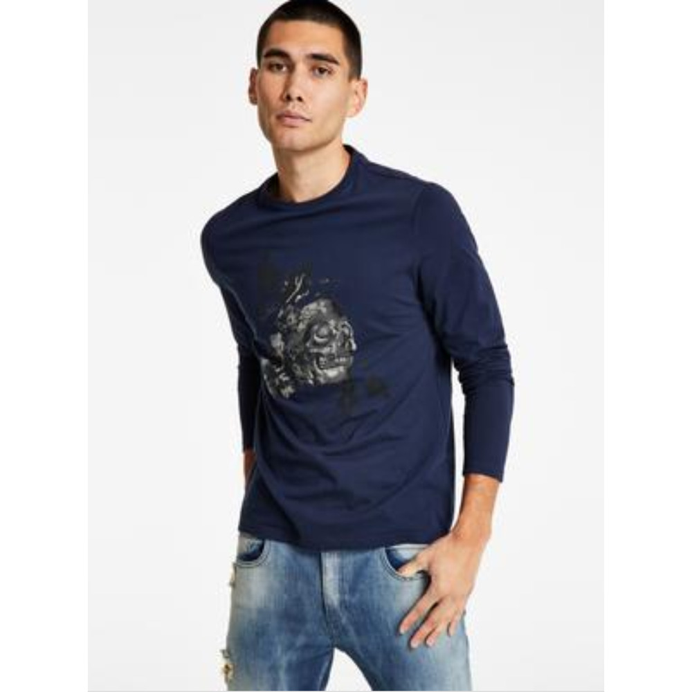 INC Men Devon Cotton Crewneck Graphic T-Shirt Basic Navy Size XXL